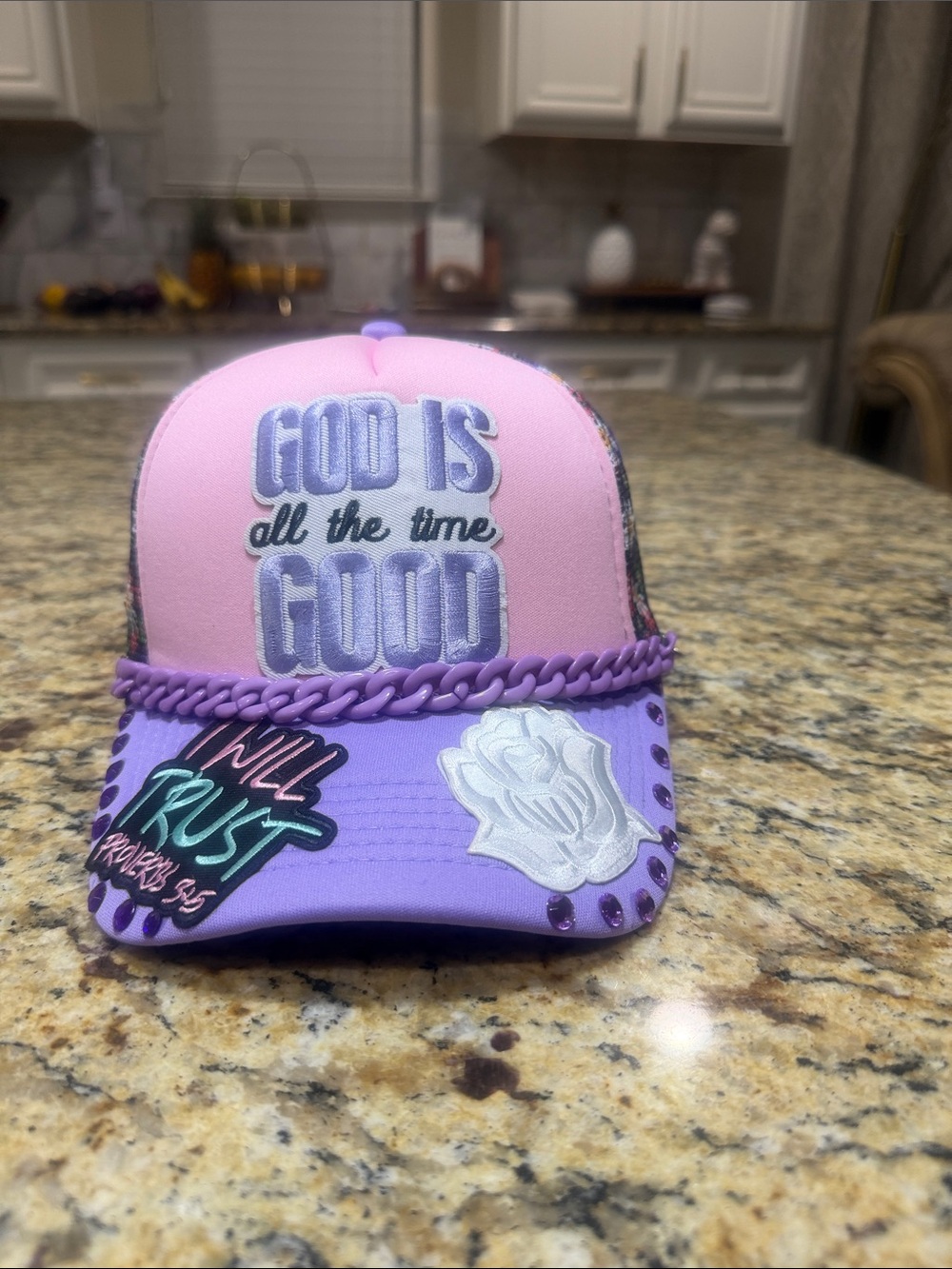 Pink & Purple Decorative Trucker Hat - Faith Message